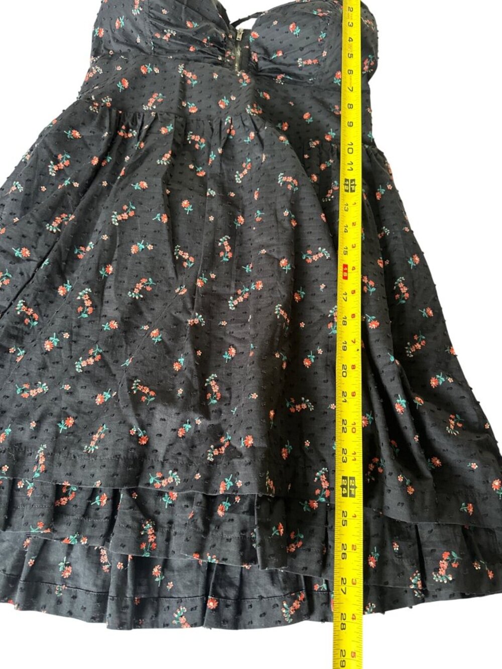 Guess Floral Halter Dress Black With Dotted Texture & Red Flowers Zip Back Size - Picture 8 of 11